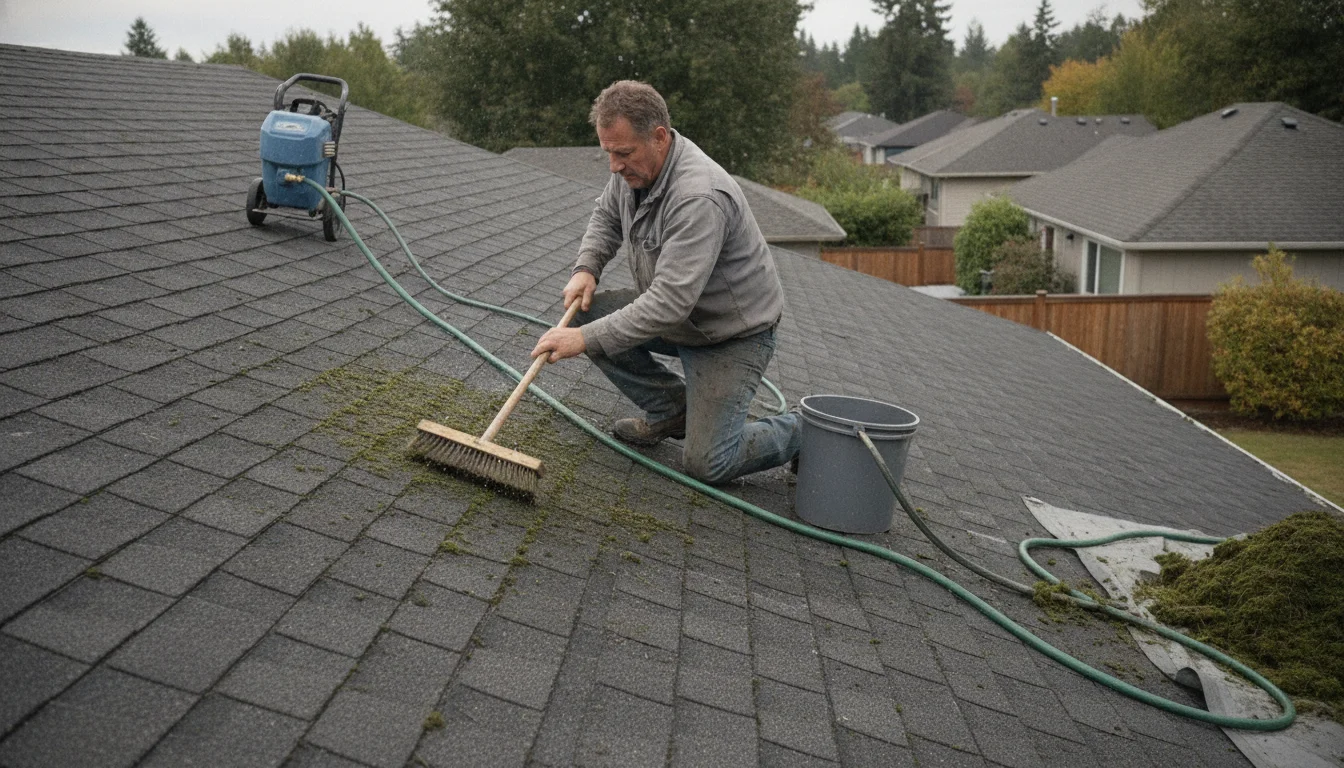 Roof moss removal in Lafayette without damaging shingles - soft wash safety guide by Pressure Washing Lafayette