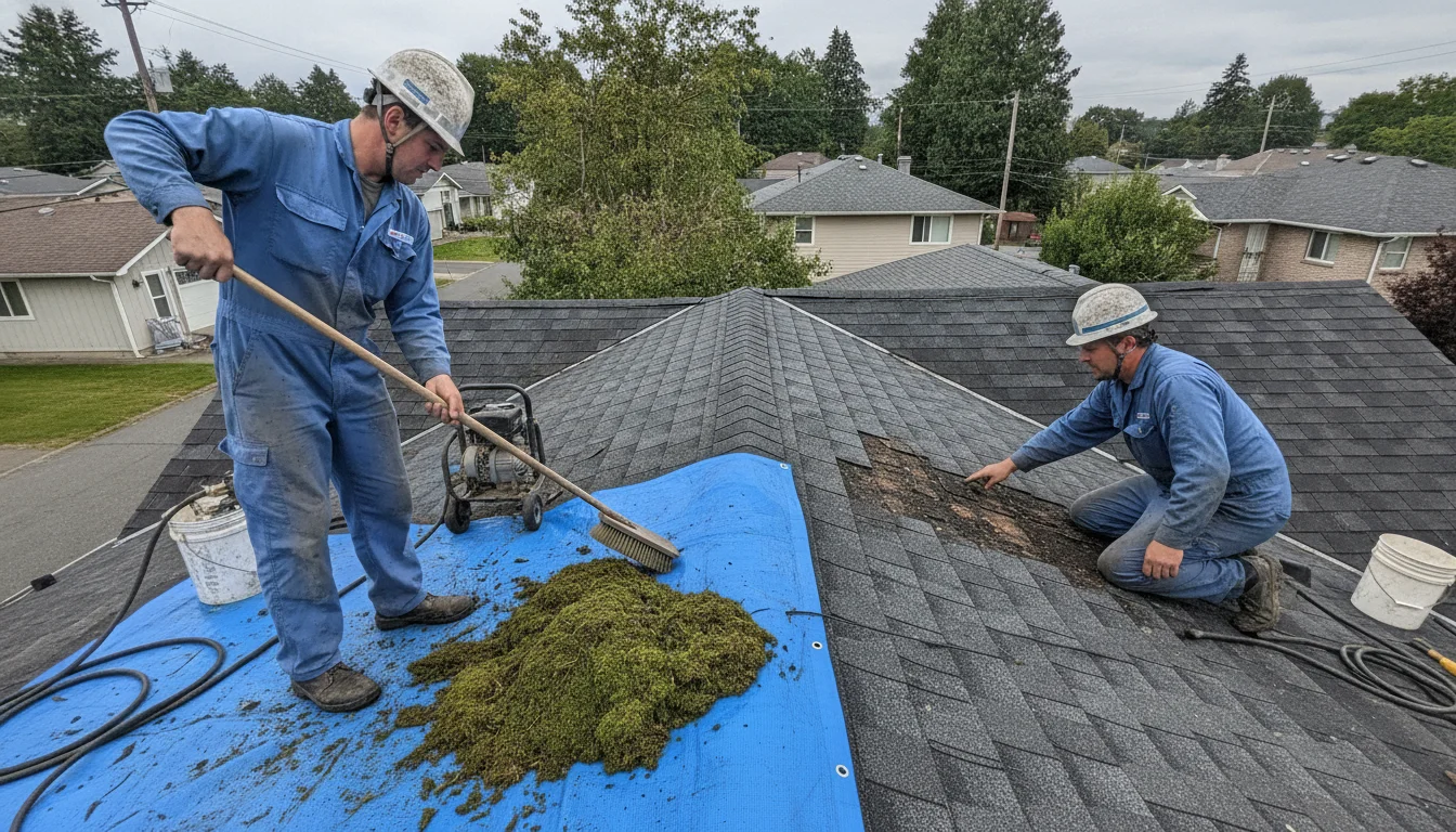 Roof moss removal vs roof replacement in Lafayette, LA